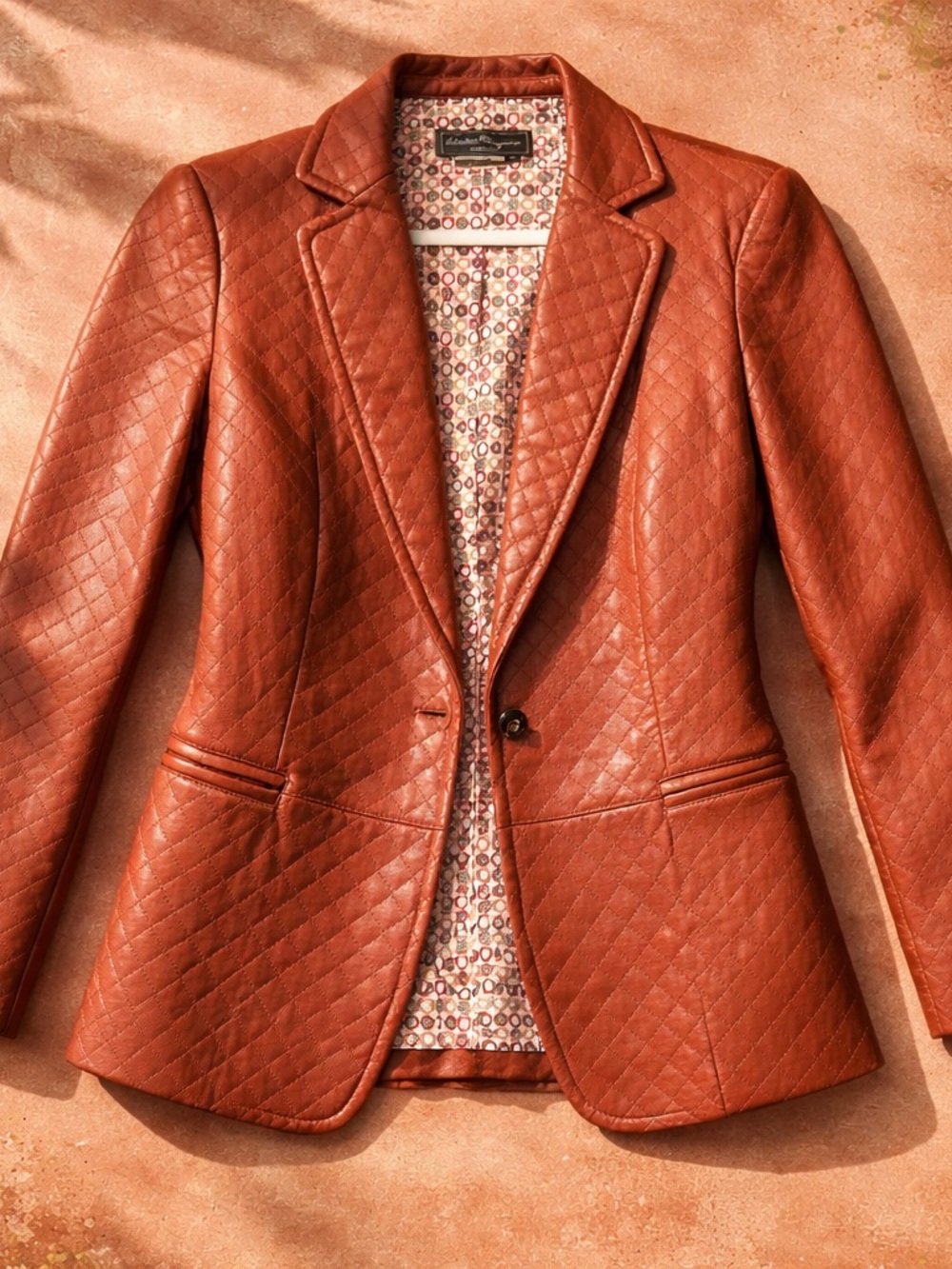 Salvatore Ferragamo Quilted Leather Blazer in Cognac Brown